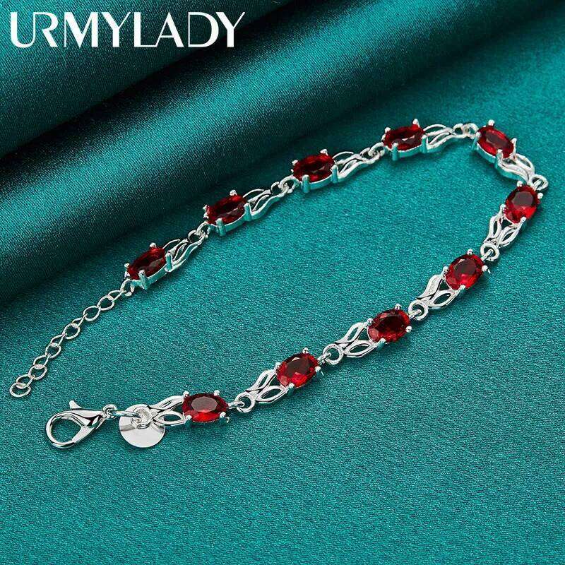 URMYLADY 925 Sterling Silver Charm Red AAA Zircon Chain Bracelet For Women Wedding Engagement Celebration Party Fashion Jewelry Z260313
