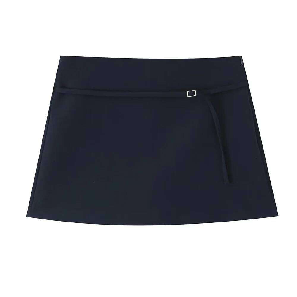 European and American style autumn new product women's versatile solid color zipper belt decoration mid waist skirt pants Z260314