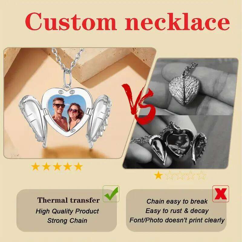 Personalised angel wing necklace, photo can be customised perfect Valentine's Day or anniversary gift H260312