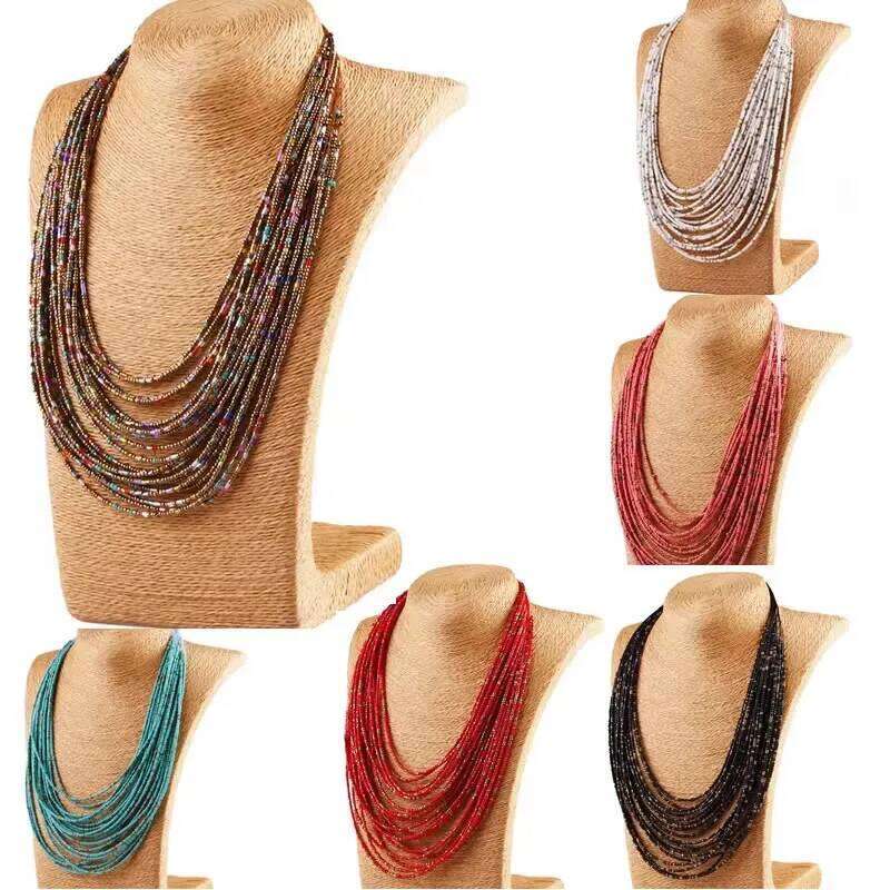 Multi-layered Handmade Seed Beads Waterfall Shaped Tassels Necklaces for Women Boho Jewelry Holiday Party Gifts H260312