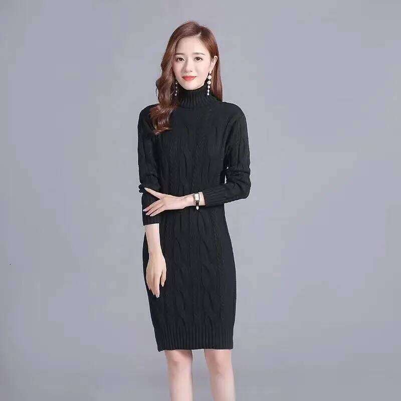 Autumn Winter New Fashion Long Sleeve High Collar Solid Sweaters Women's Clothing Loose All-match Knitting Casual Trend Dresses Z260314