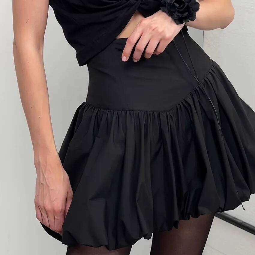 2025 100% Cotton Vintage Chic Women Pleated Bubble Mini Casual Solid Puff Balloon A-line Skirt Hotsweet Fashion Streetwear Z260314