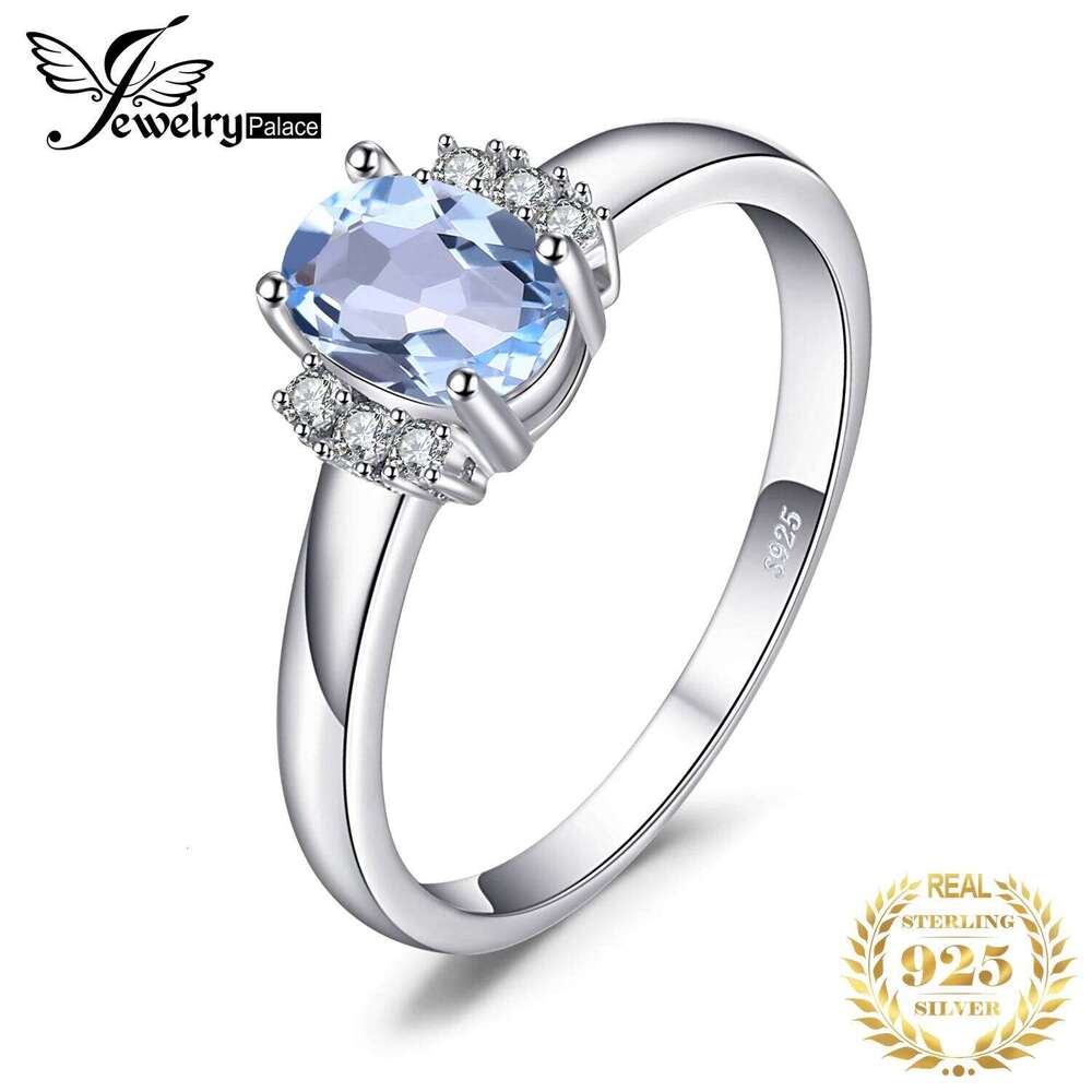 JewelryPalace Oval Natural Sky Blue Topaz 925 Sterling Silver Engagement Ring for Woman Gemstone Fine Jewelry Anniversary Gift H260312