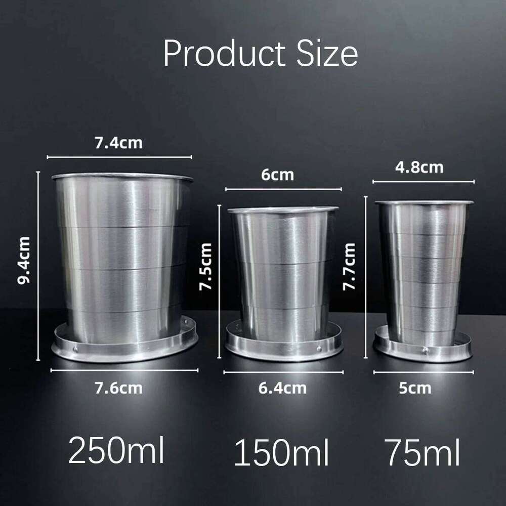 Stainless Steel Folding Portable Water Drinking Cup Retractable Telescopic Collapsible Cups For Outdoor Travel With Keychain Z260313