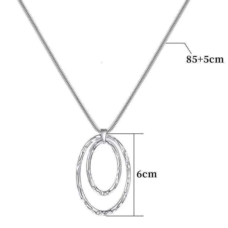 New Large Double Circle Pendant Necklace Fashion Simple Sweater Chain H260312