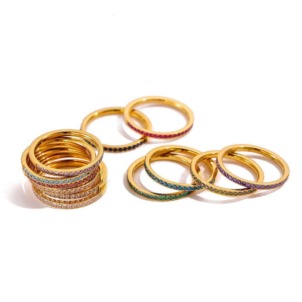 CARLIDANA Mini Zircon 12 Birthstone Rings for Women Stainless Steel Gold Color Finger Ring Engagement Wedding Jewelry Gift H260312