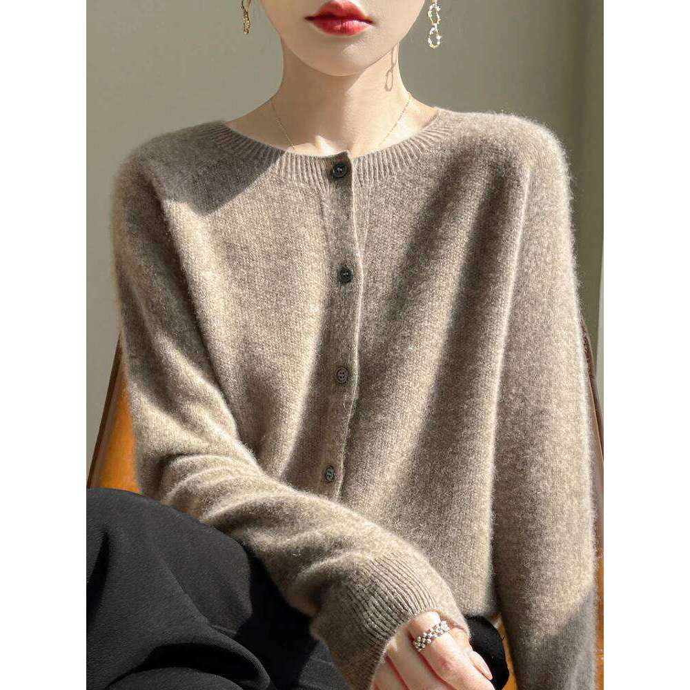 Women's Sweater Cardigans 100% Merino Wool Knitwear Raglan Sleeve Cashmere O-neck Solid Autumn Winter Casual Comfortable Tops Z260313