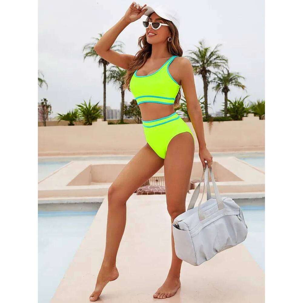Sexy Sport Bikini Set Swimwear Women High Waist Two-Piece Swimsuit Woman Tankini Y2k Bath Suits Beach Wear Monokini 26H0313