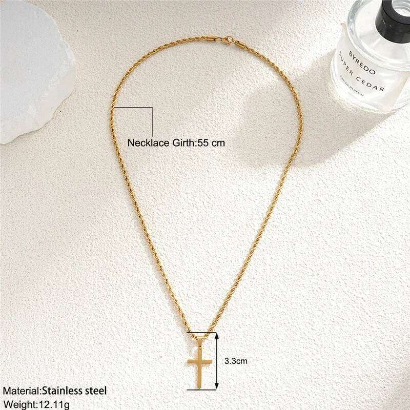 Stainless Steel Cross Pendant Necklace for Men Boys 18K Gold Plated Silver Simple Twisted Chain Fashionable Jewelry Beach Party H260312