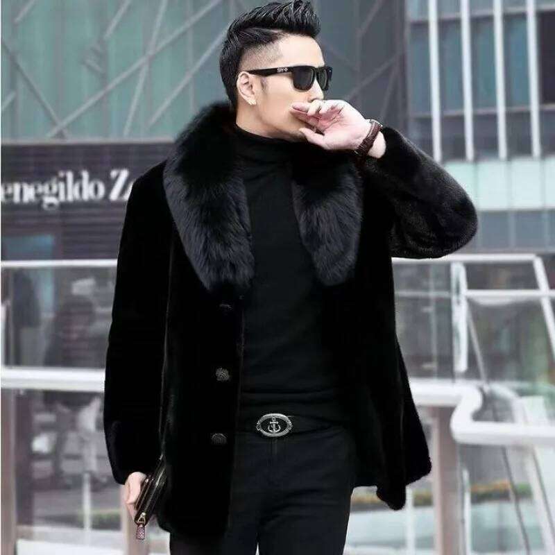 Men Winter Warm Luxury Brand Faux Fur Jacket Black High-end Thick Trench Coat Buttons Long Sleeve Outerwear Jackets New Z260313