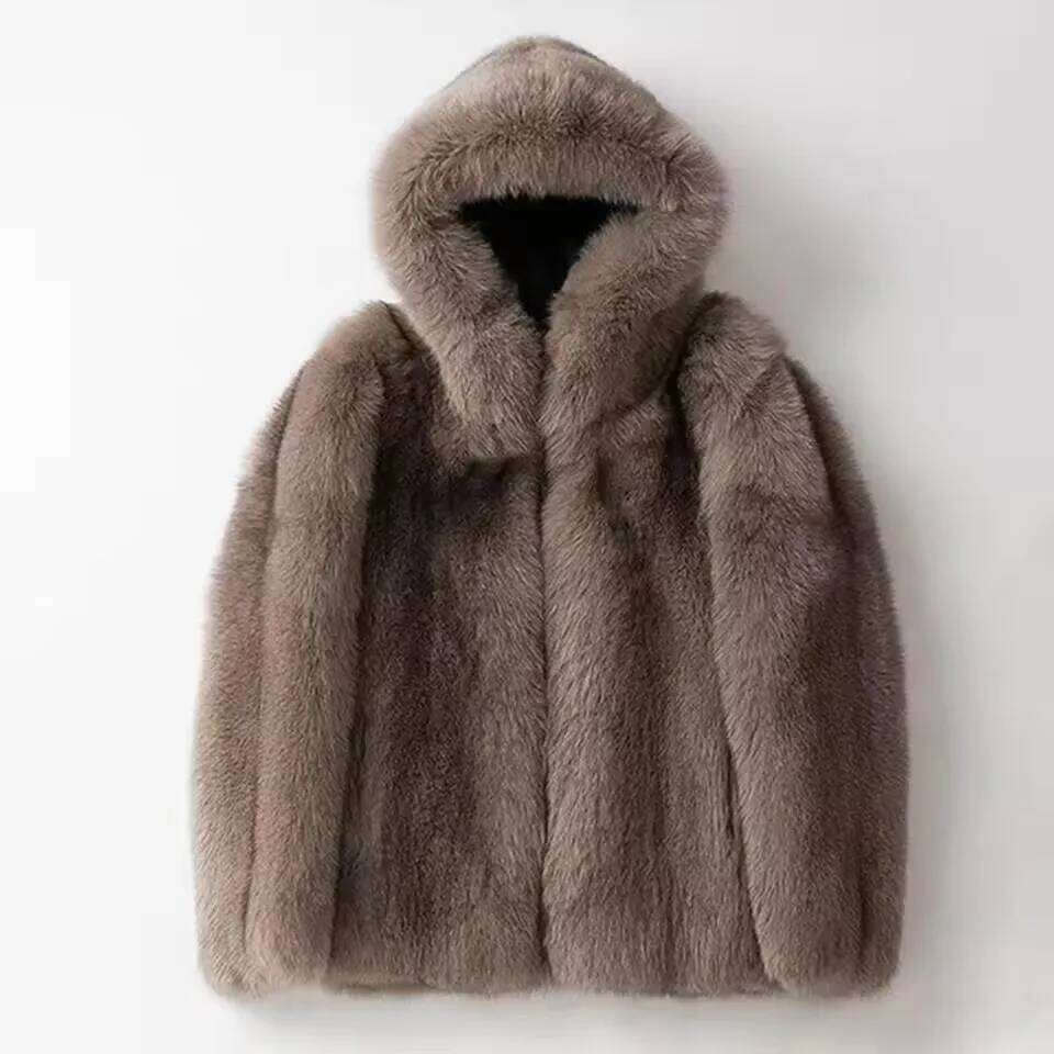 Autumn Winter New Mens Fox Coat Fashion Thicken Hooded Temperament Leisure Warm Imitation Fur Jacket Street Z260313