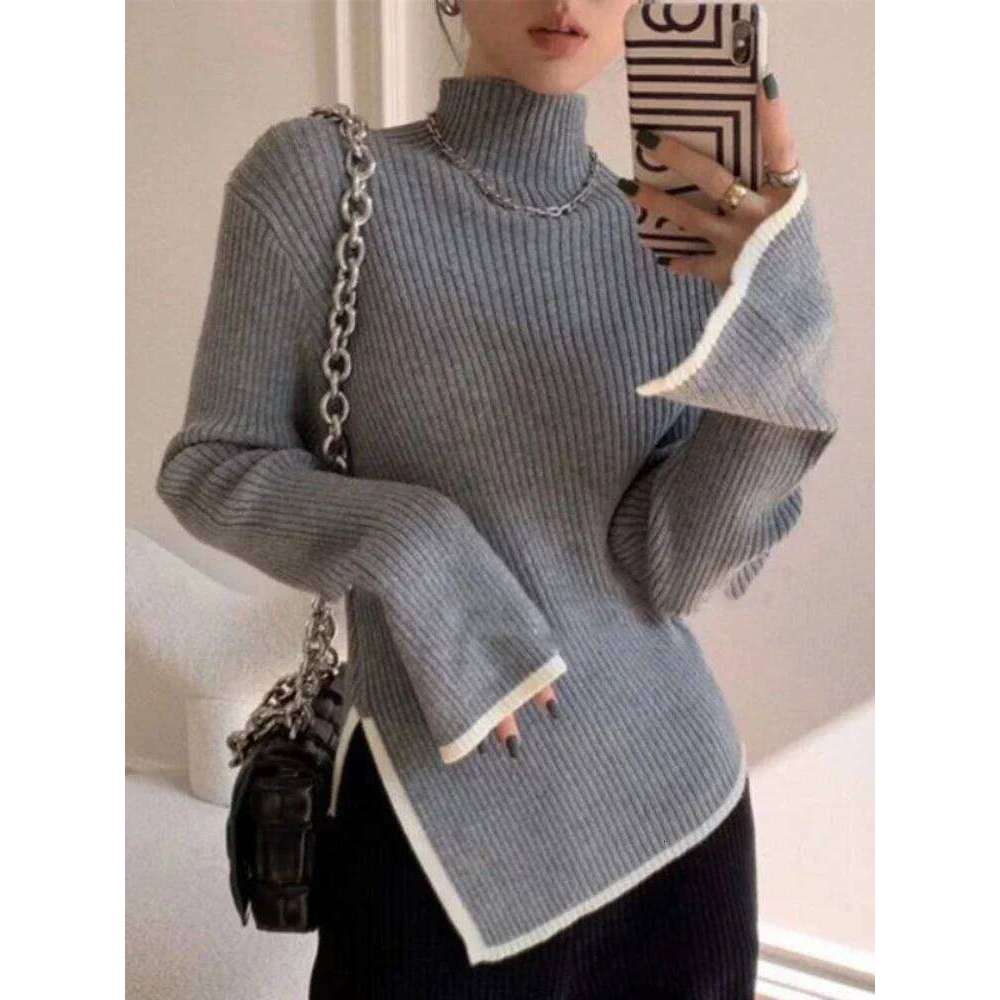 Pullover Women Sweater Temperament Long Top Autumn Winter Knitwears Turtleneck Sleeve Slim Clothes Casual Street Wear Z260313