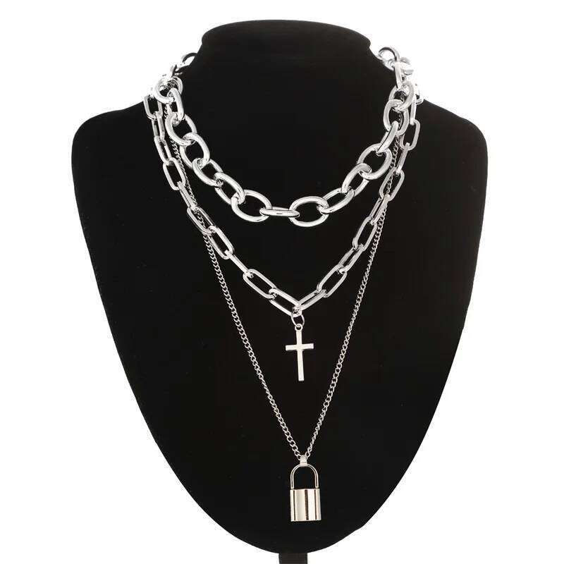 Layered Chain Necklace Cool Lock Goth Accessories Grunge Style Fairy Core Choker 2000s Aesthetic Y2k Jewelry H260312