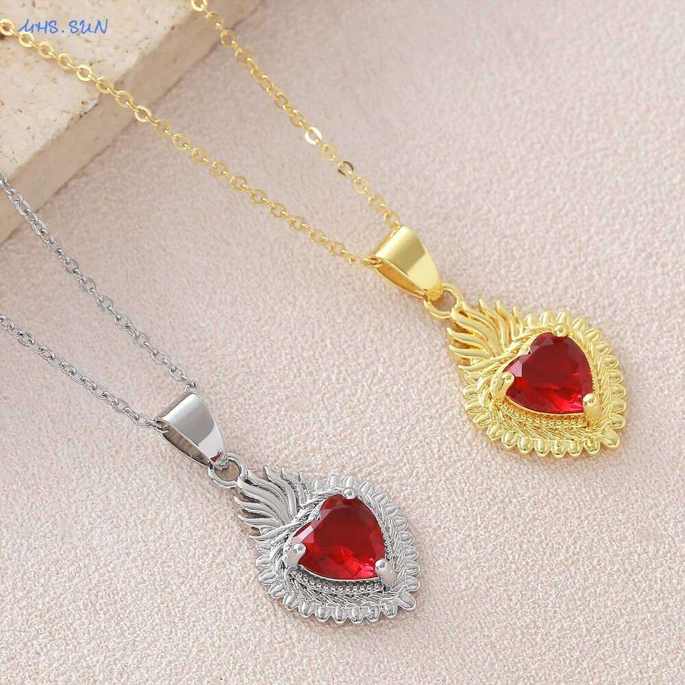 MHS.SUN Flame Sacred Heart Pendant Necklaces For Women Girls Fashion Gold/Silver Color Chain Birthday Party Jewelry Gift H260312