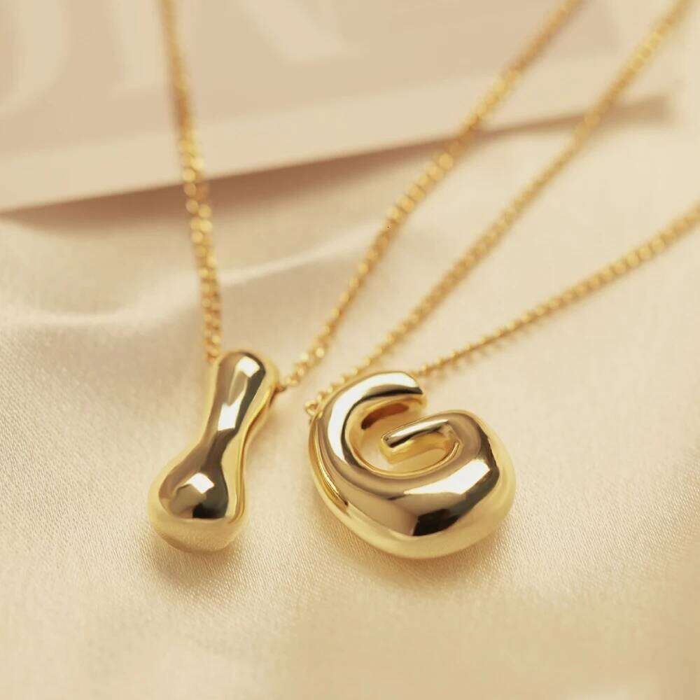 Golden Color Stainless Steel Initial Necklace for Women Girls Chunky Bubble Letter Pendant Necklaces Trendy Collar Jewelry Gift H260312