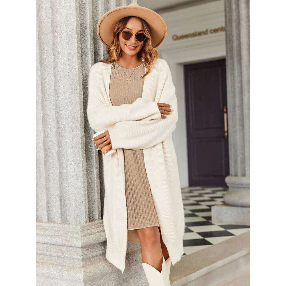 Women'S Fashion Comfort Round Neck Pocket Knitted Long Sleeve A-Line Dress With Pockets Solid Color Casual Versatile Z260314