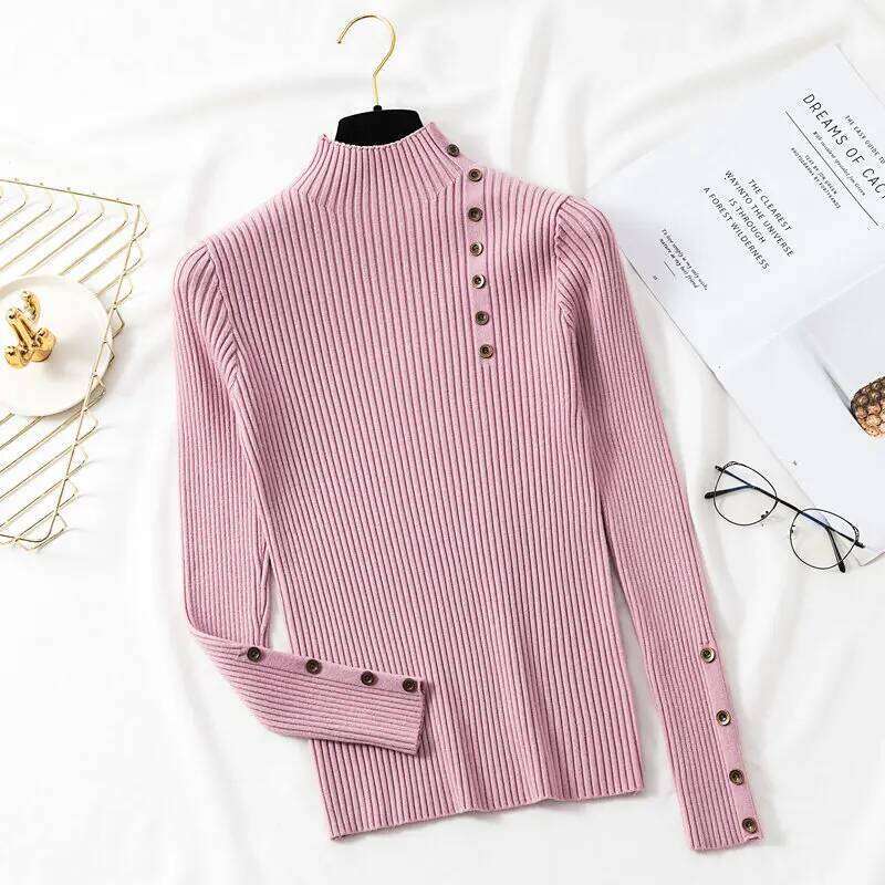 Long Sleeve Black Knitted Pullovers Fashion Mock Neck Knit Sweater Pullover Tops Women Clothing 2025 Q1662 Z260313