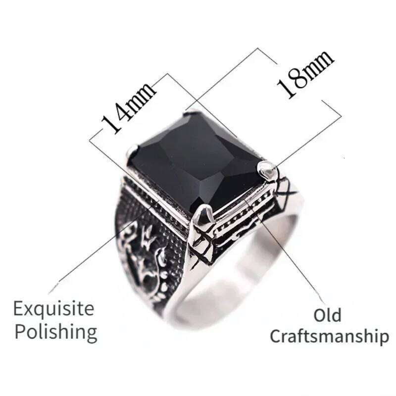 Solid stainless steel Lucifer Rings with Black Onyx Natural Stone Handmade Statement Ring TV Show Jewelry H260312