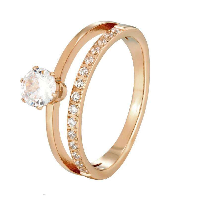 Classic Design Double Prong Set Crystal And Zircon Ring Stainless Steel High Quality Jewelry Wedding Couples Romantic Gifts H260312