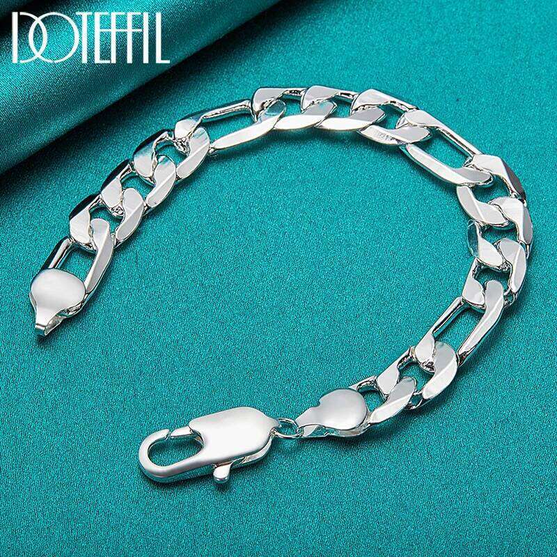 DOTEFFIL 925 Sterling Silver 12mm Side Chain Bracelet For Man Woman Charm Wedding Engagement Fashion Jewelry Z260313