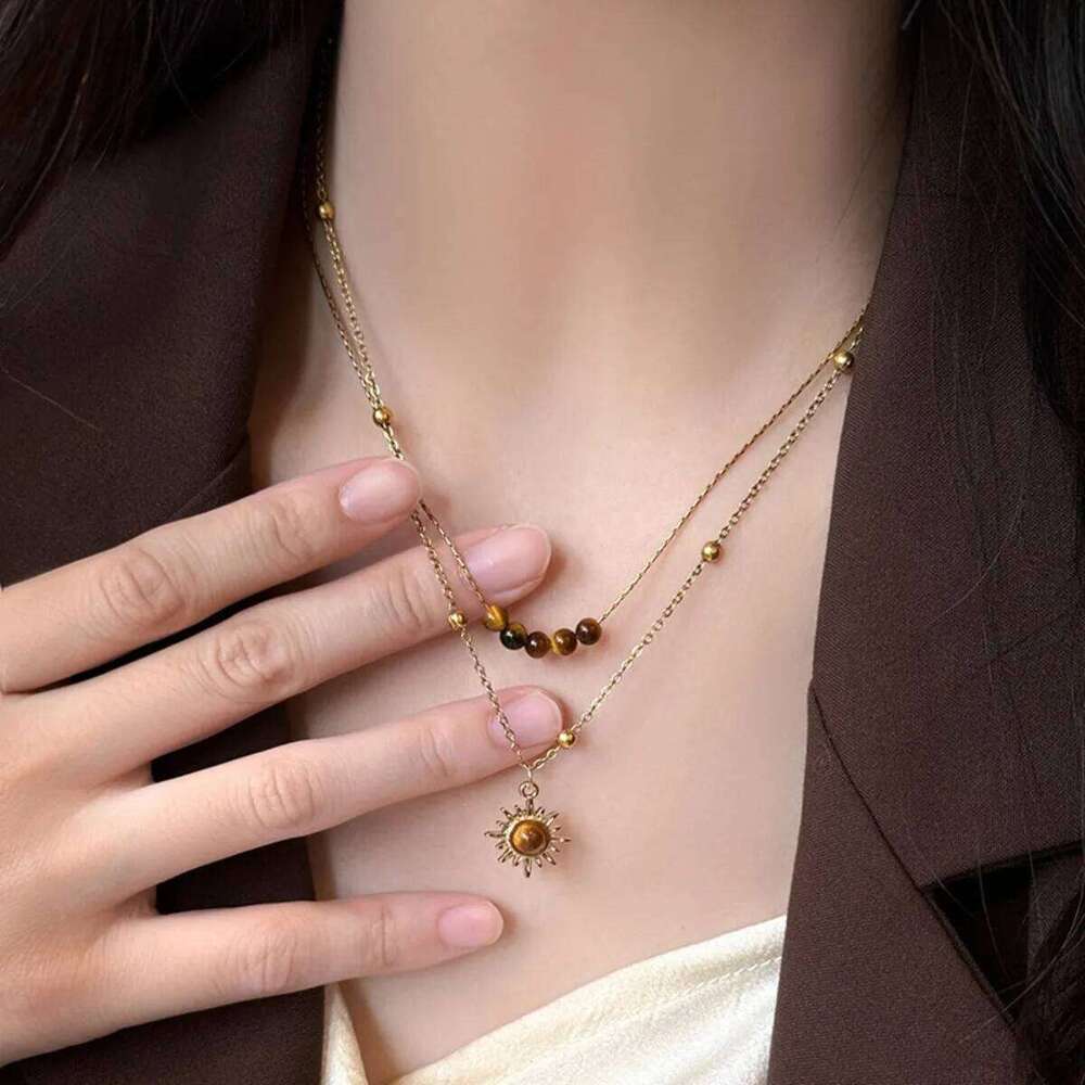 Gold Color Sun Pendant Necklaces, Stainless Steel Layer Necklace Women, Minimalism Style Jewelry Accessories Chain H260312
