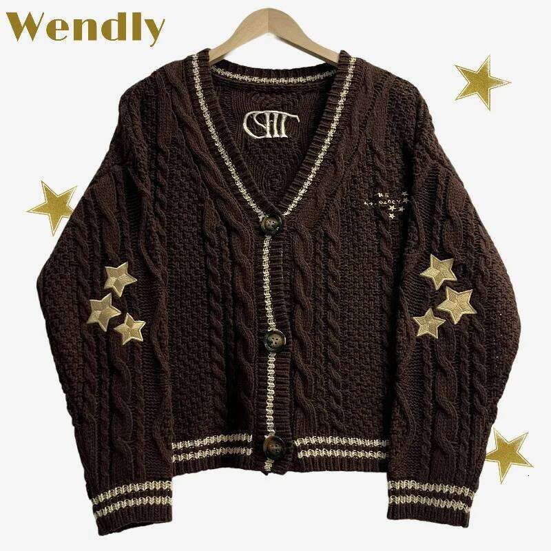 Folklore Style Fabric Cardigans with Stars Embroidered Female Autumn Winter Knitted Cardigan Women Warm Soft Loose Sweaters Tops Z260313