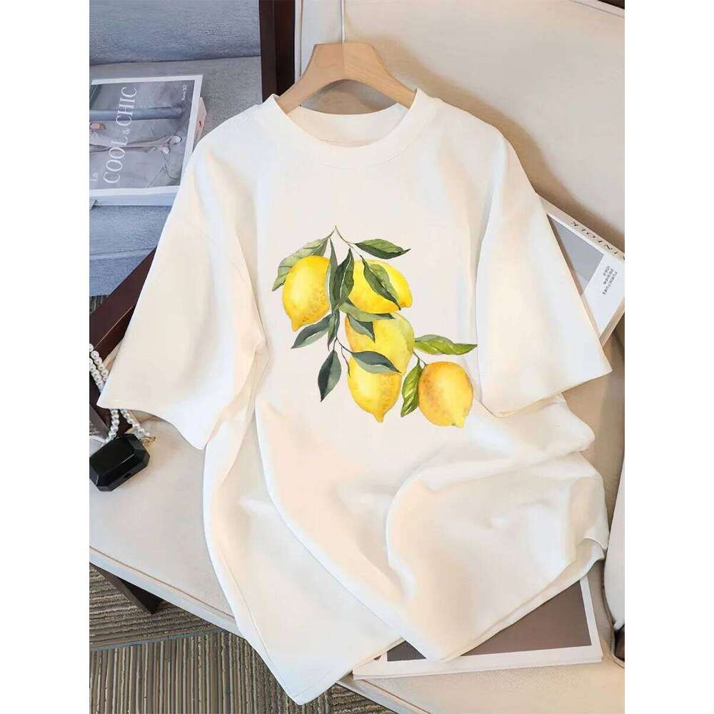 Creative Lemon Pattern T-Shirts Female Soft Tops Fashion Cool Tee Clothing Street Summer Casual Short Sleeve T-shirts Z260314