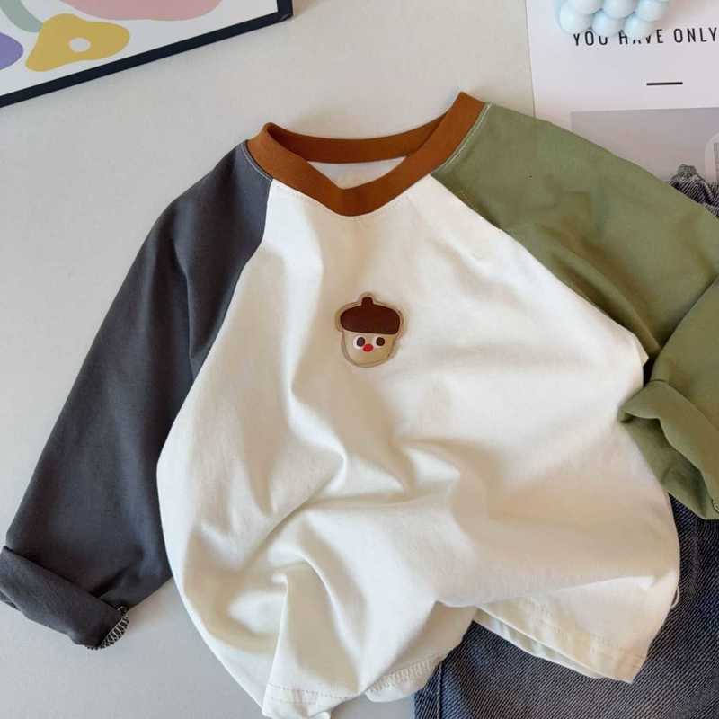 Women's T-Shirt Children's Autumn New Style Boys' Color-Block Raglan Sleeve T-Shirt Top Cartoon 3D Versatile Base Shirt for Kids and Ba