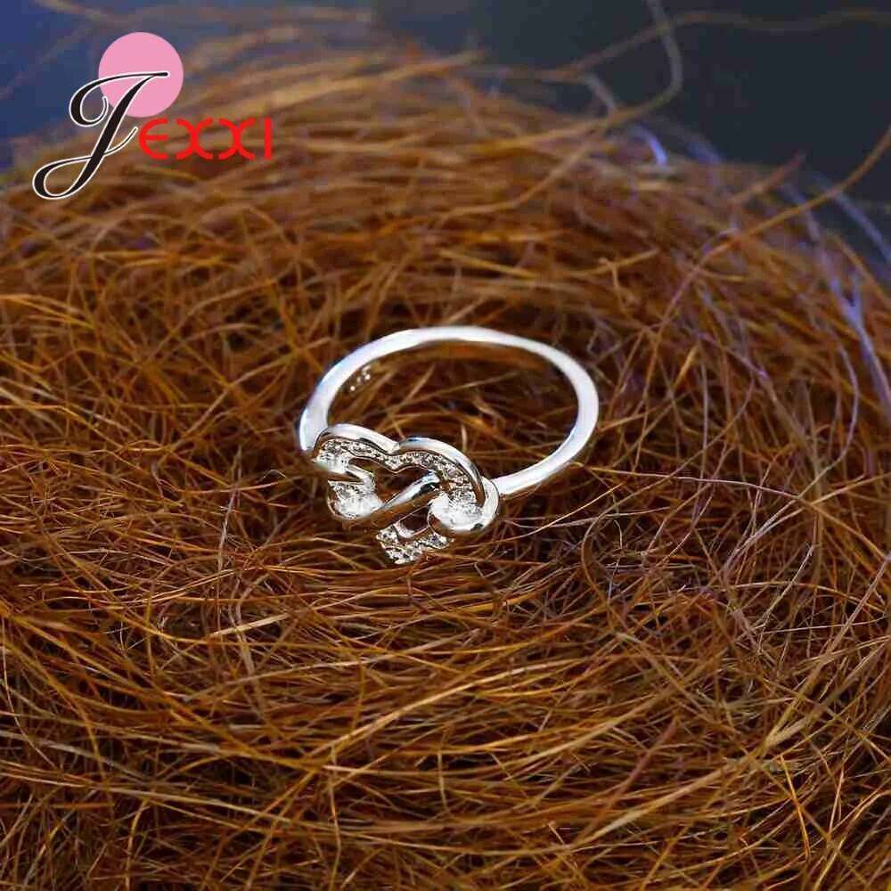 Nice Band For Girlfriend One Heart With Spiral 925 Sterling Silver Rings Setting White Crystals Women Party H260312
