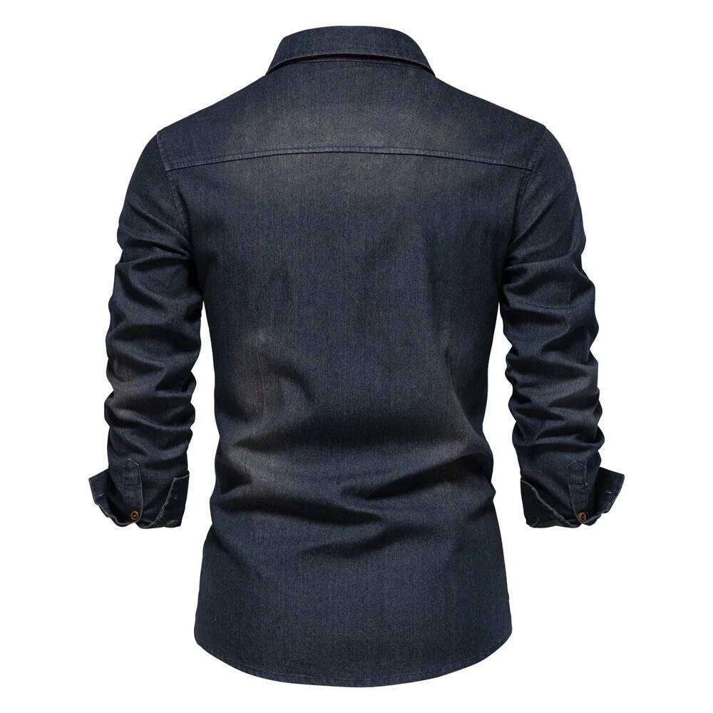 Elastic Cotton Denim Shirt Long Sleeve Quality Cowboy Shirts For Men Casual Slim Fit Mens Clothing