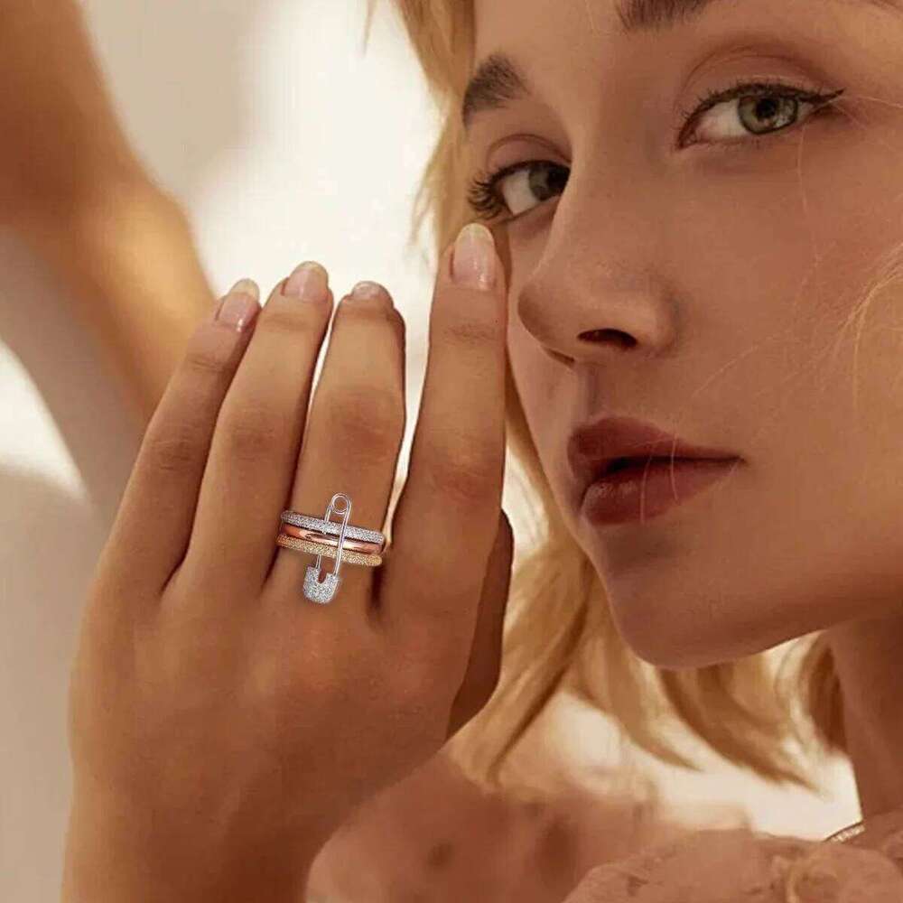Connection Three Layers Pin for Women CZ Cubic Zirconia Stackable Rings Stainless Steel New Year Gift Party Jewelry H260312
