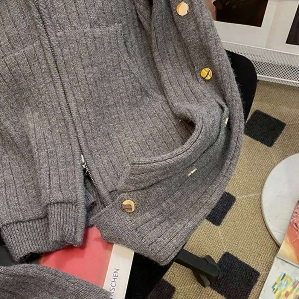 New 2025 Autumn Zipper Hooded Short Women Knitting Cardigan Retro Casual Korean Fashion Ladies Sweater Z260313