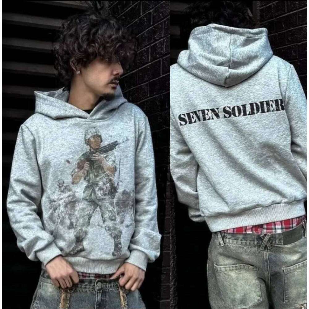 European American autumn winter sweatshirt pullover retro printing pictures men and women same gray loose hoodie Z260314