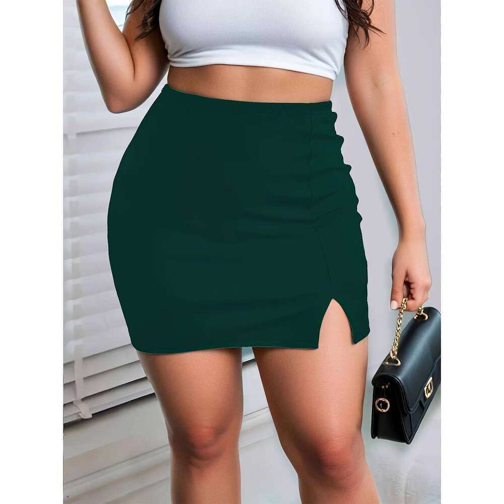 Ladies Plus Size Solid Color Bodycon Mini with Side Slit Fashion Pencil Skirt Z260314