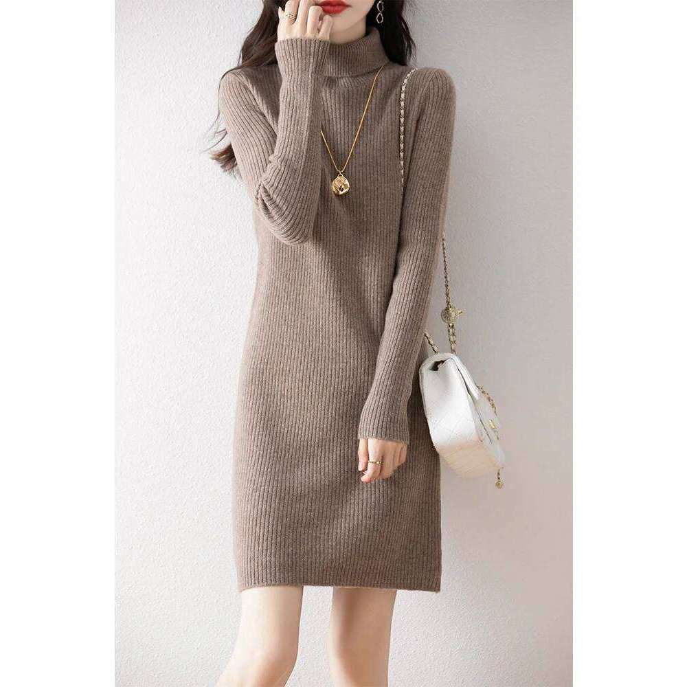 Women's Short Cashmere Turtleneck Pullover Sweater Autumn Winter 100% Merino Wool Knitwear Office Lady Basic Dress Z260313