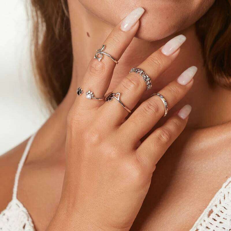 WOSTU 925 Sterling Silver Rainbow Cute Cat Dog Paw Rings Women Cool Black Gold Pet Animal Ring Girl Party Birthday Jewelry Gift H260312