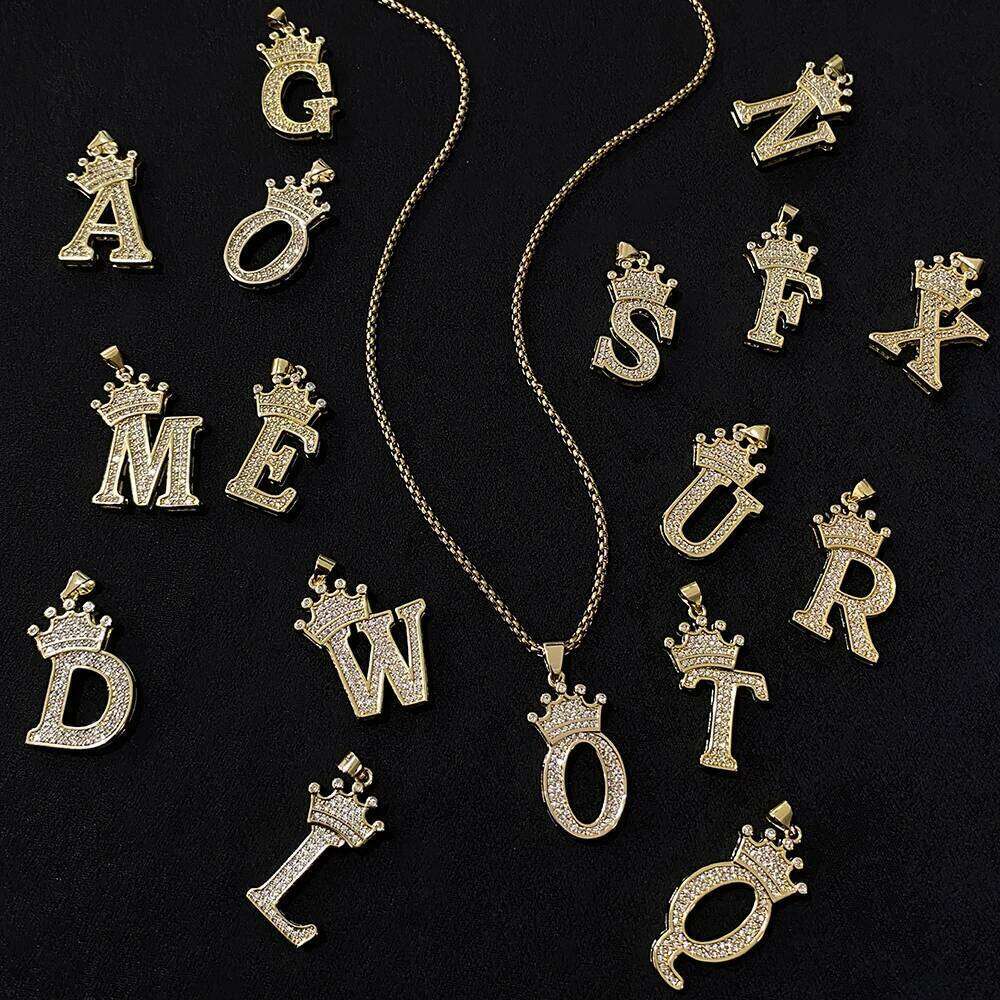 Greatera Chic Crown Zircon Filled Letter Pendant Necklace For Women Copper Plated Gold Light Popular Jewelry Holiday Gift H260312