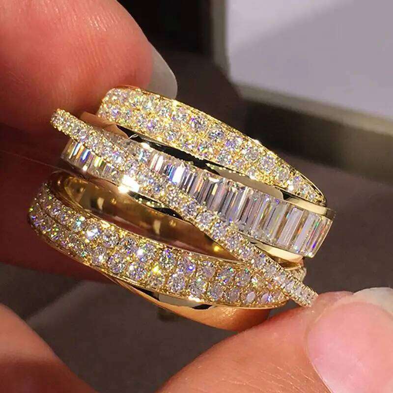 Huitan Women Rings Inlaid Shining Cubic Zirconia Wedding Party Trendy Jewelry Silver Color/Gold Color Finger Accessories H260312