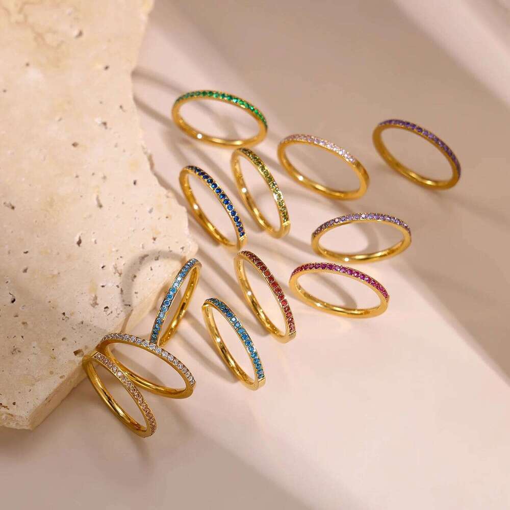 CARLIDANA Mini Zircon 12 Birthstone Rings for Women Stainless Steel Gold Color Finger Ring Engagement Wedding Jewelry Gift H260312