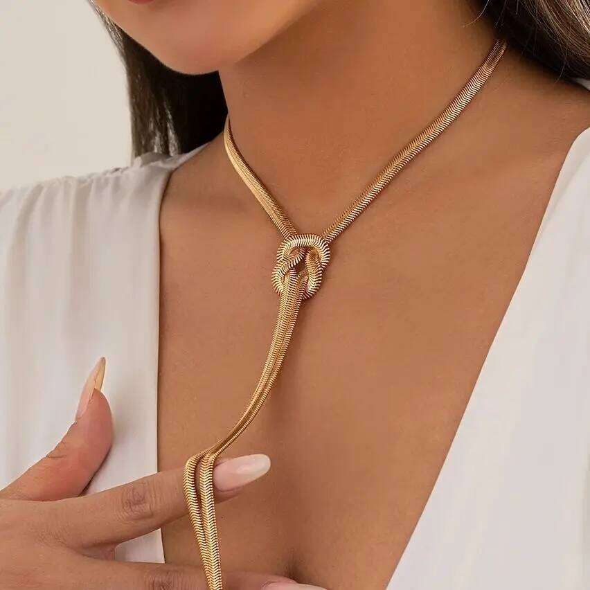 Ingemark Unique Adjustable Twisted Chunky Snake Long Chain Necklace for Women Sexy Vintage Knotted Link Grunge Chest Jewelry New H260312