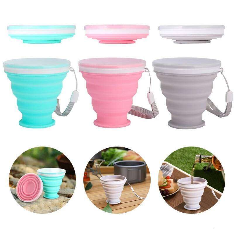 200/300ML Folding Portable Retractable Cups Outdppr Travel Coffee Tea Water Cup Telescopic Drinking Mug with Lid Z260313