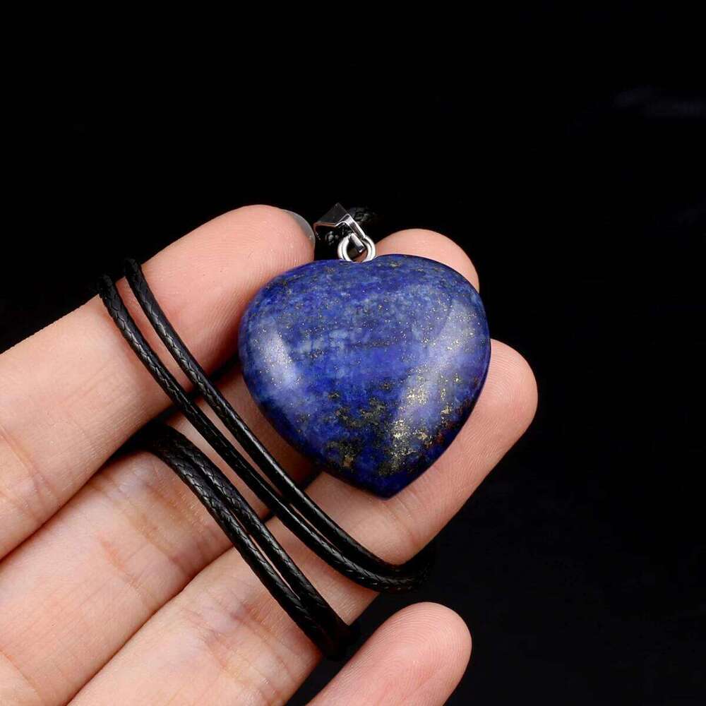 Natural Stone Crystal Pendant Necklaces Pink Quartz Lapis Lazuli Hearts Charm Leather Chain Necklace Chokers Jewelry Gift H260312