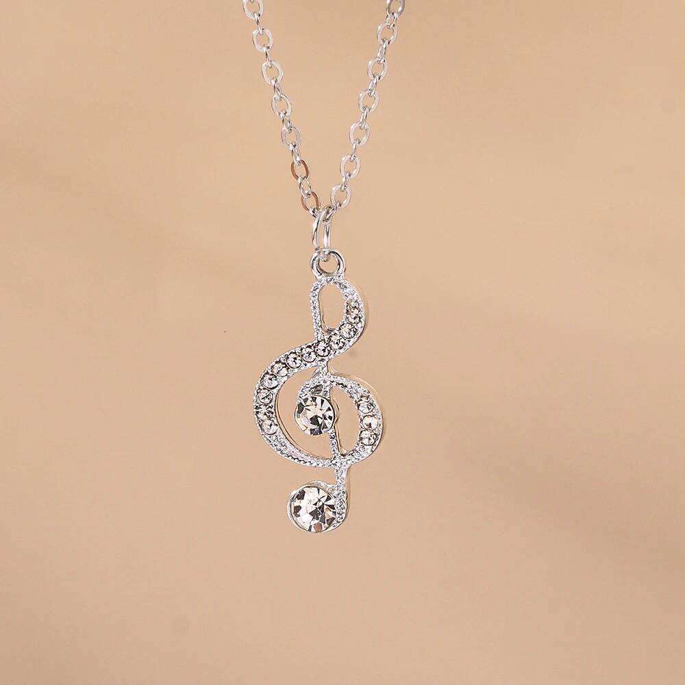 Aihua Gold Silver Color Delicate Crystal Music Note Necklaces for Women Girls Korean Musical Pendant Necklace Jewelry Gifts H260312