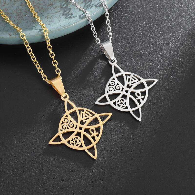 Witchcraft Witch Necklace Irish Trinity Knot Triple Spiral Pendant Stainless Steel Ankh Cross Pentagram Amulet Jewelry H260312