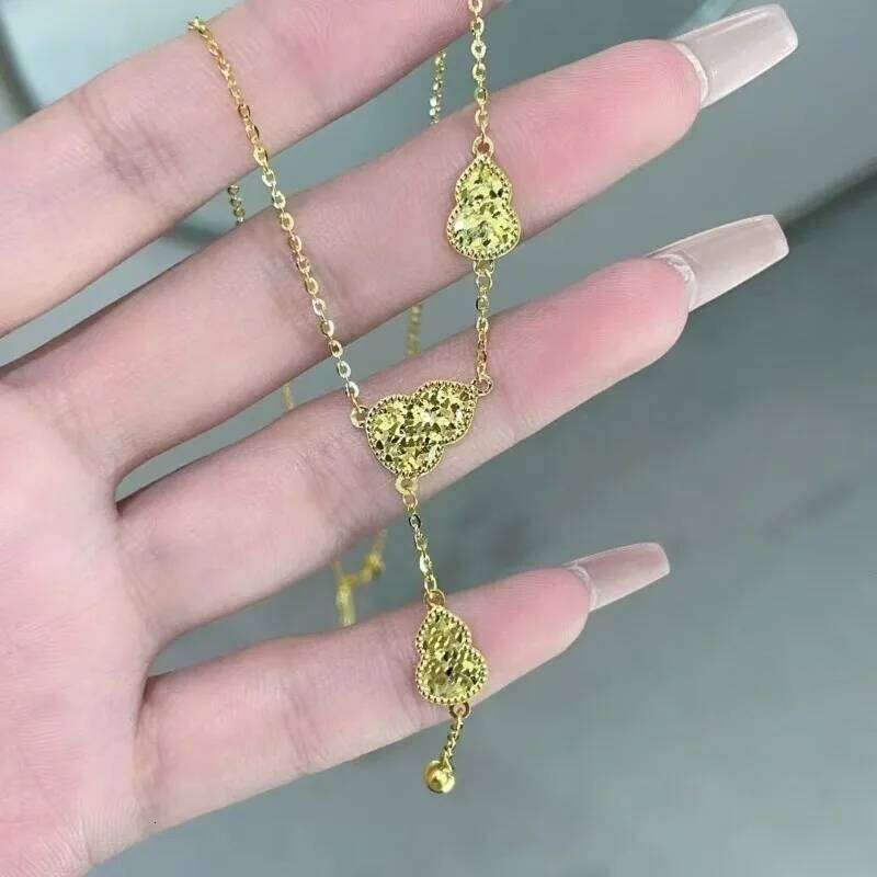 Yellow-gold crushed ice gourd fringed necklace female Fulu fish scale fashion pendant high-end autumn and winter collarbone H260312