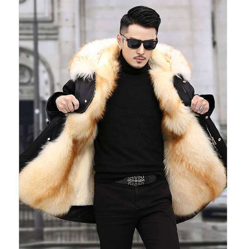 Parker Men's Liner Winter Warm New One-piece Imitation Mink Fleece Mid-length Fur Coat Z260313