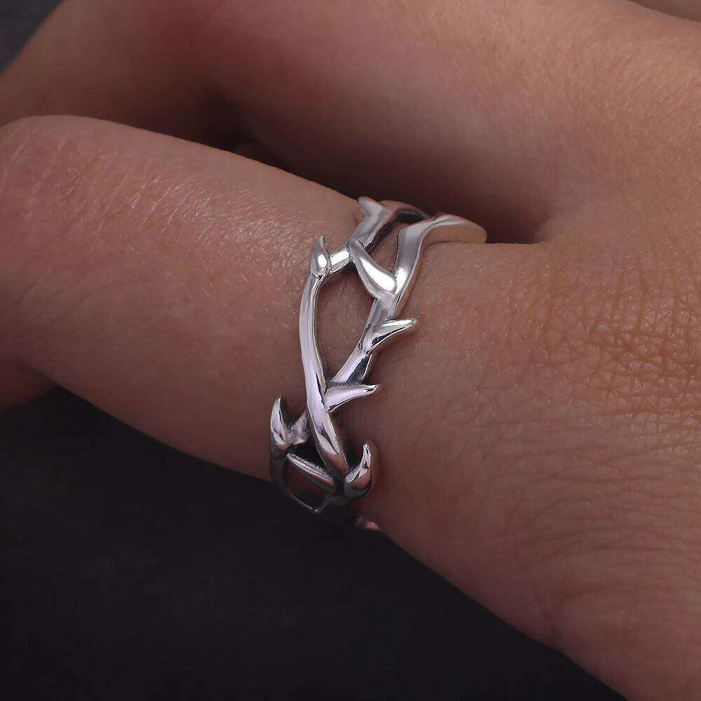 925 Sterling Silver Gothic Thorn Couple Rings for Women Men Punk Retro Cool Spiky Finger Ring Adjustable Hip-hop Y2k Jewelry H260312