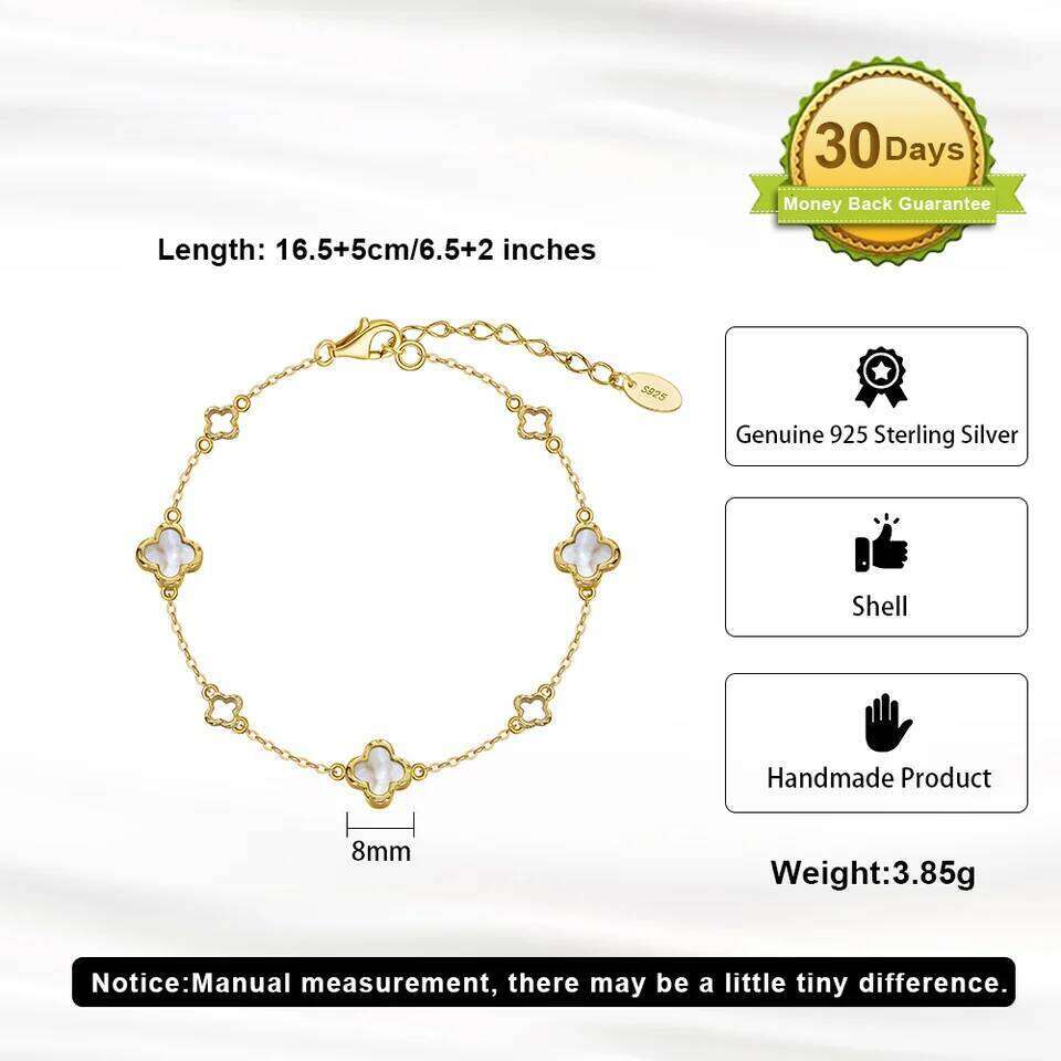 Kiss Mandy 925 Silver Natural Shell Four Leaf Flower Chain Bracelet Classic Clover Bracelets Fashion Party Jewelry Gift GMB68 Z260313