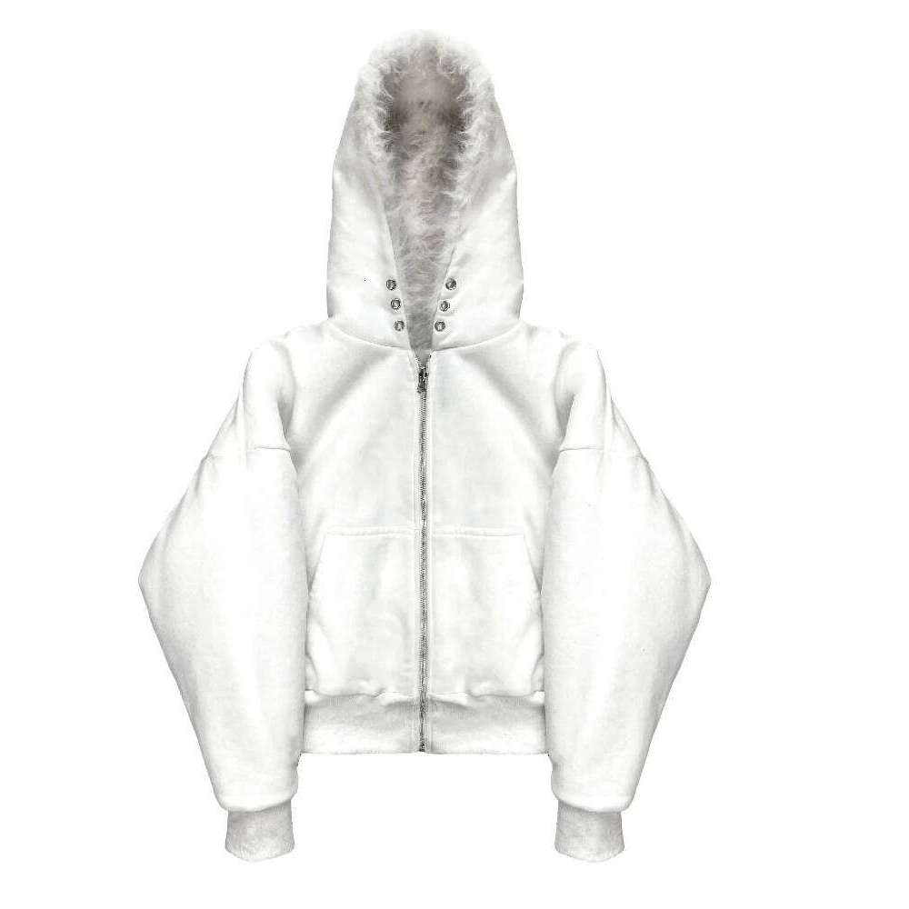 Autumn and winter season women's street retro hooded zipper solid color double-sided cardigan sweatshirt jacket clothing Y2K Z260313