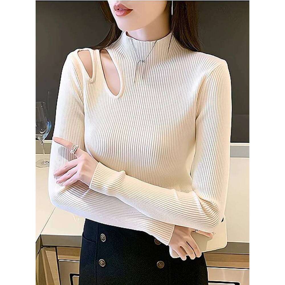 Knitted Sexy Hollow-out Turtleneck Women Sweaters Autumn Winter Jumper Tops Soft Warm Knitwears Female Pullovers Sweater Top Z260313